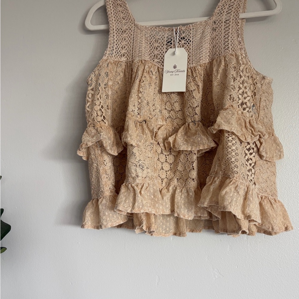 Boho Lace Ruffle Maxi Dress in Beige - Picture 3 of 5